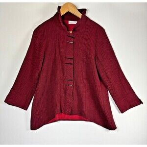 Habitat Jacket Womens Small Burgundy Red Textured Knit Toggle Closure A Line
